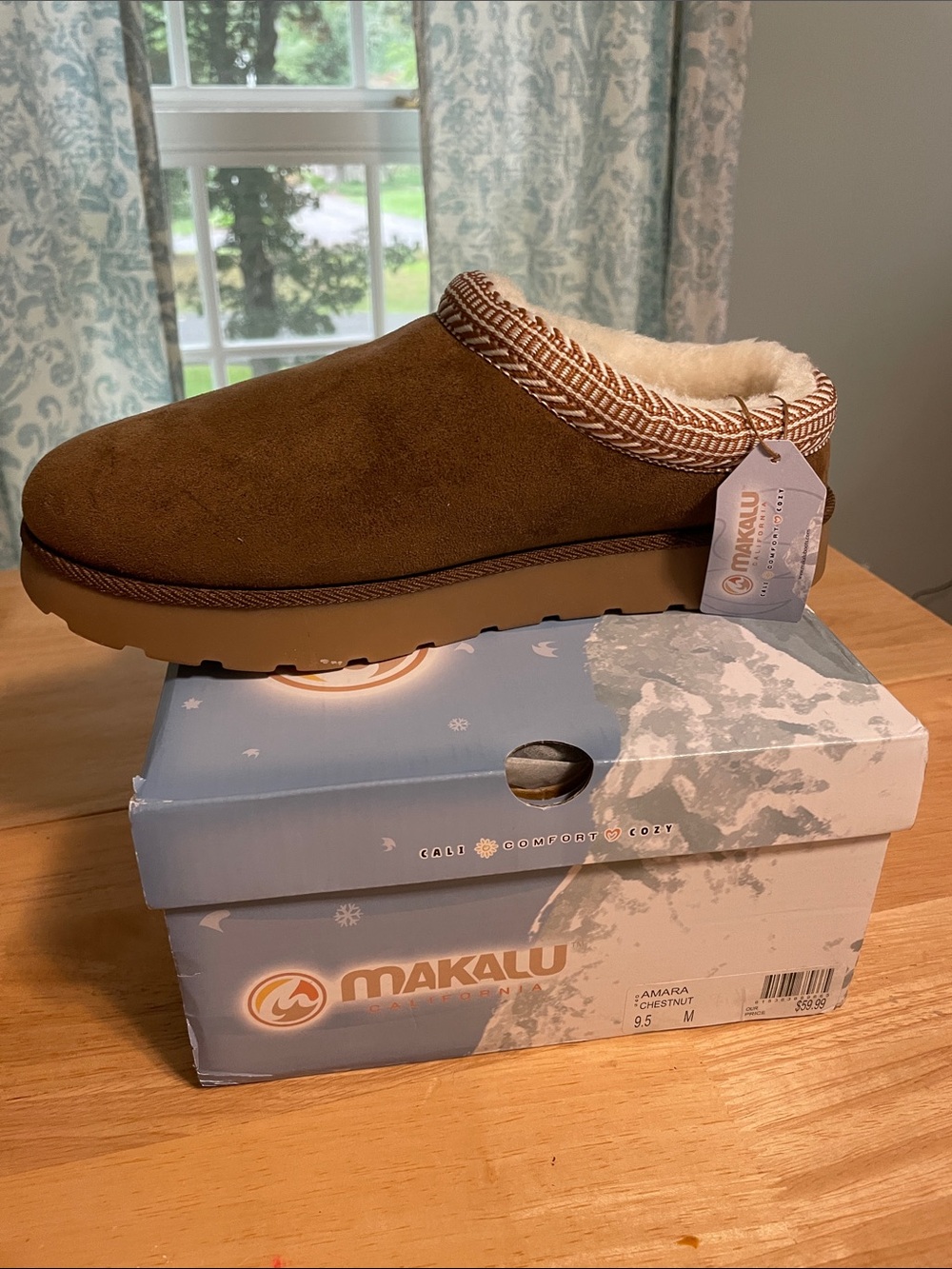 Chestnut Suede Shearling-Lined Mule